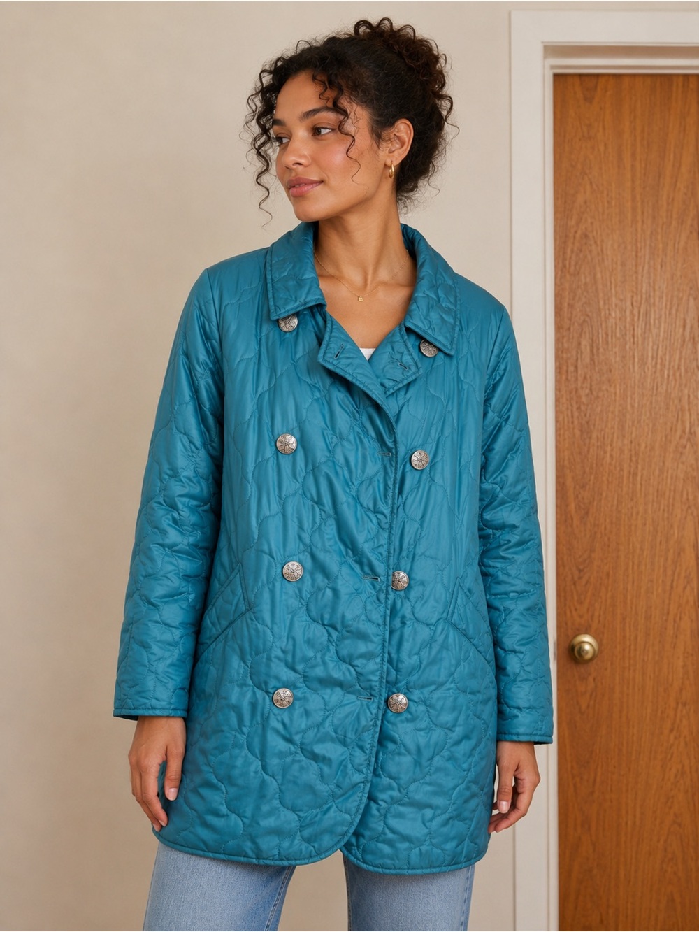 Appleseed’s Teal Quilted Double Breasted Coat Women’s Size: Small